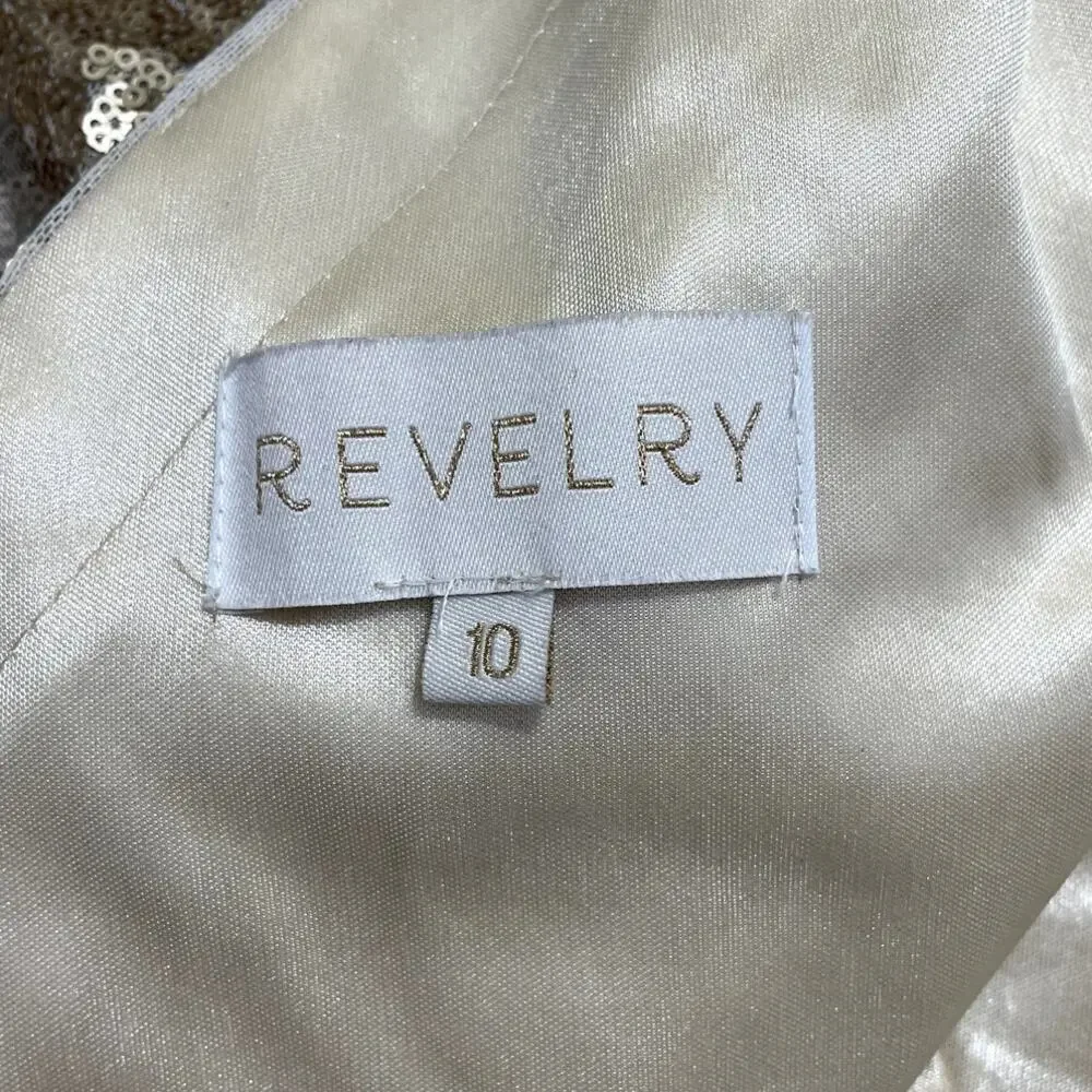 Revelry Gwen Sequin Gown Dress Champagne Gold 202 Size 10 Bridesmaid Elegant - Picture 11 of 16